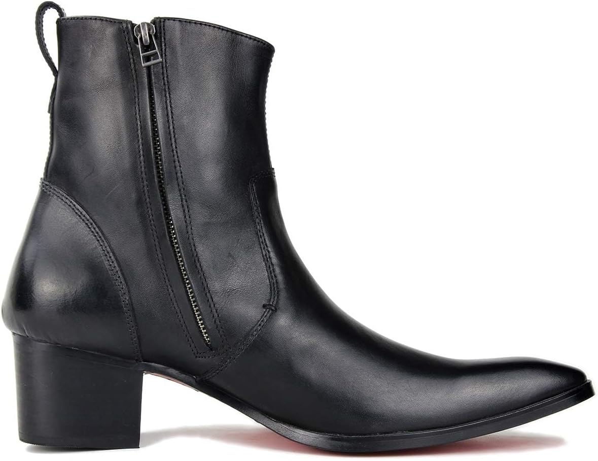 Мужские кожаные ботинки OSSTONE Chukka Дизайнерские ботинки из телячьей кожи Повседневные туфли на каблуке на молнии OS-JY002-Black-Calfskin-US — фото 4