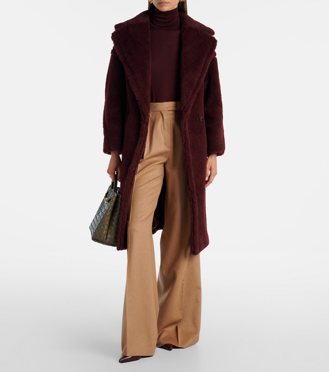 Пальто из шерсти альпаки Teddy Bear, шерсти и шелка Max Mara, Ciliegia — фото 2