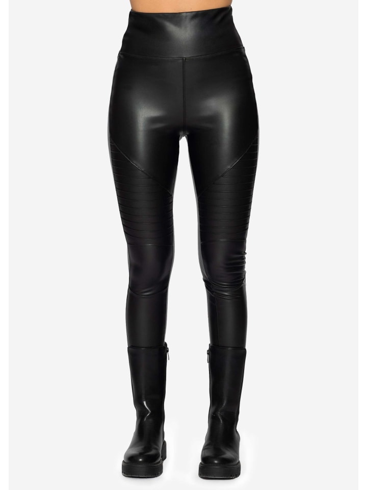 

SASSYCLASSY Термолеггинсы с высокой посадкой в байкерском стиле, имитирующие кожу, черного цвета