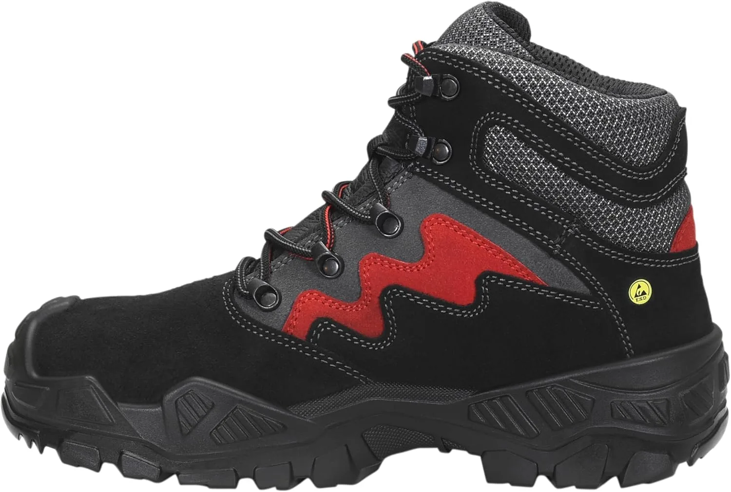 Защитные ботинки ELTEN Mick Black-red Mid ESD S3S, женские и мужские, кожа/текстиль, стальной защитный носок, легкие, классические, черный/красный — фото 3
