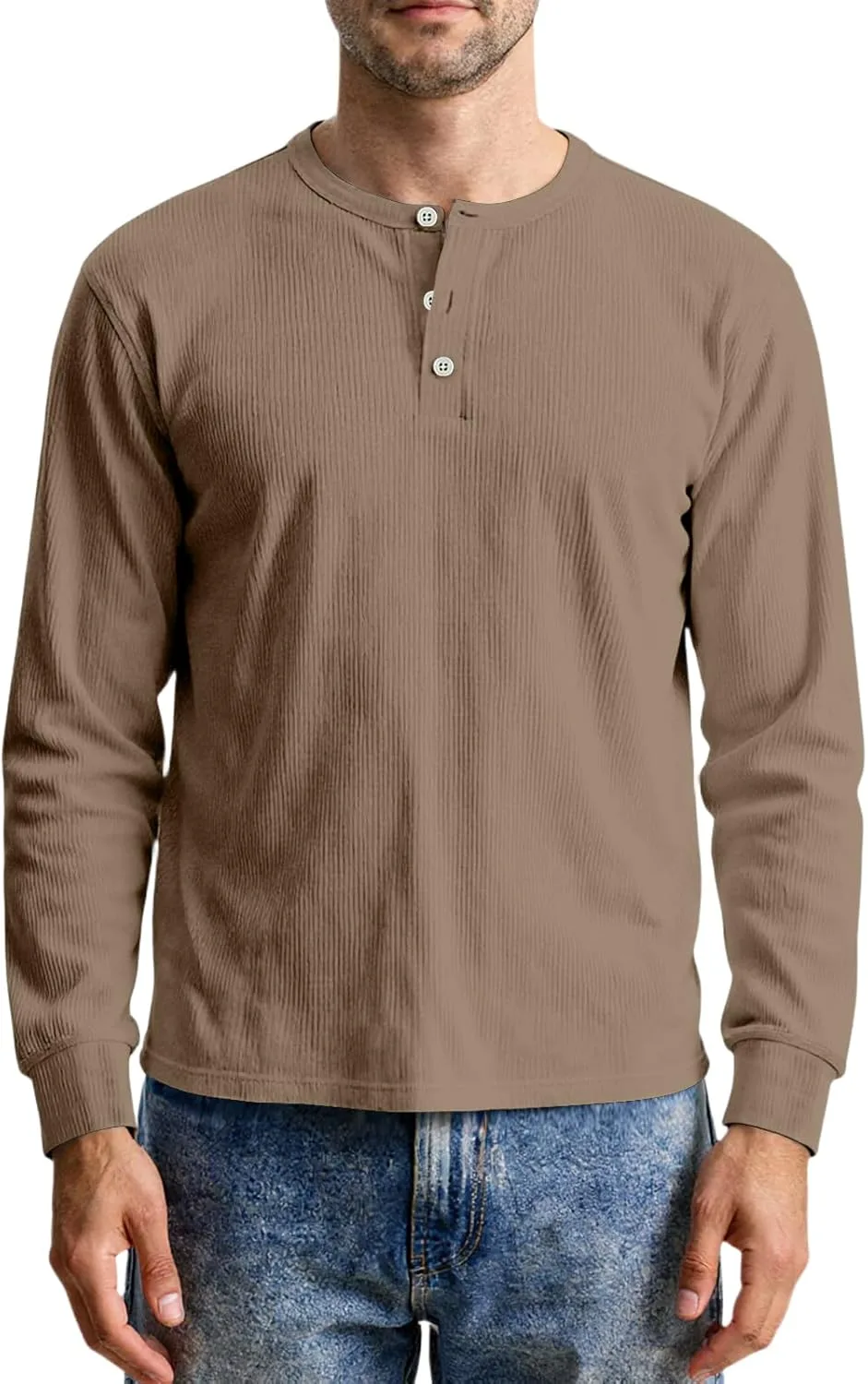 

Мужская футболка с длинным рукавом Henley, удобная посадка AAZJSS