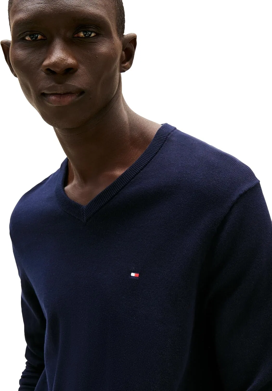 Tommy Hilfiger мужской хлопковый однотонный свитер с V-образным вырезом легкий пуловер, Desert Sky — фото 2