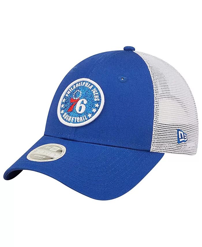 

Женская королевская белая бейсболка Philadelphia 76ers с блестками 9FORTY Snapback New Era