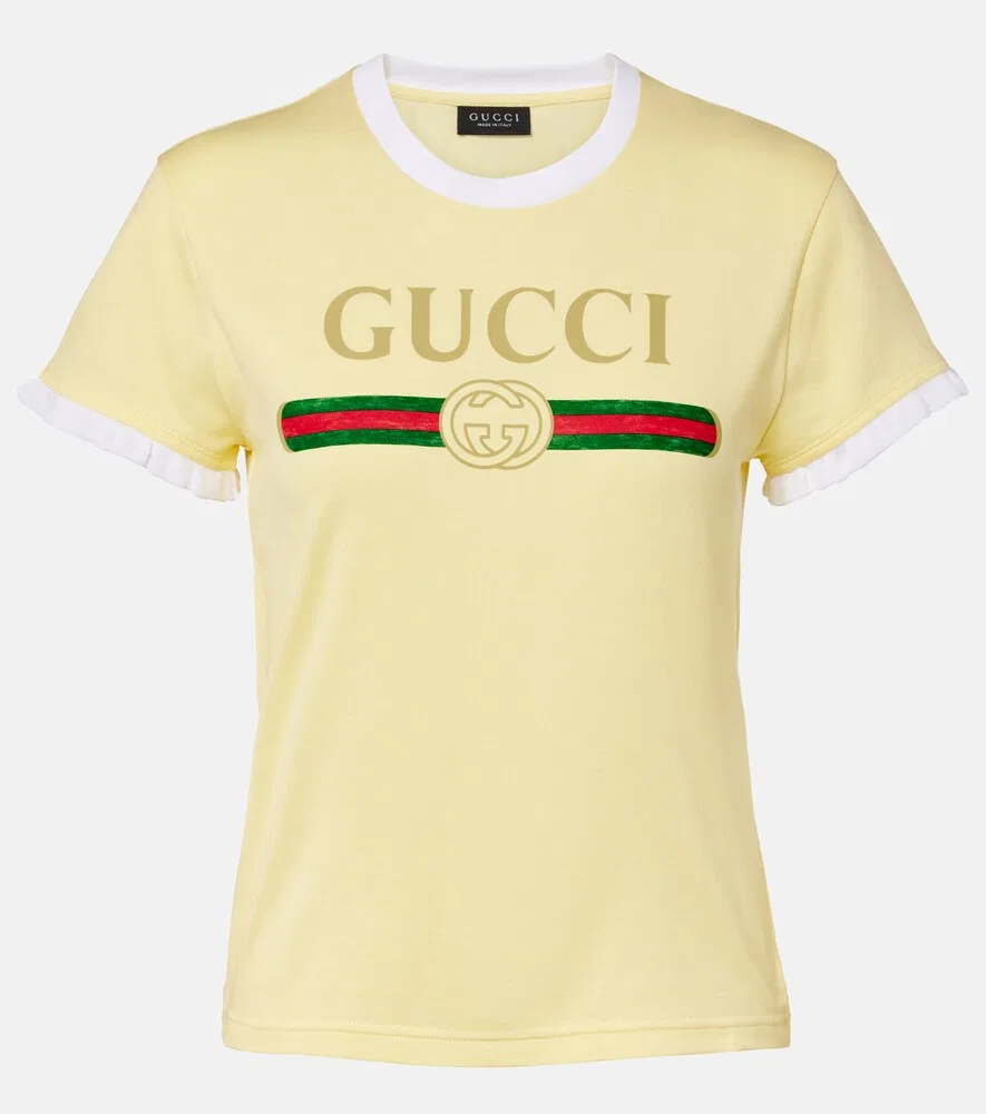 Футболка Gucci из хлопкового трикотажа, с логотипом, желтый