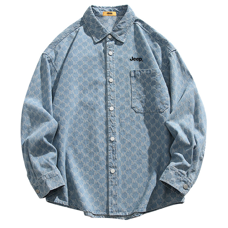 

Рубашка Unisex Lapel Moderate Denim Jeep, светло-синий