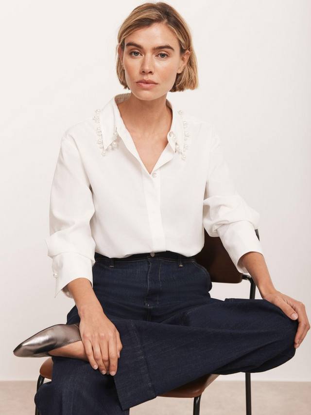 

Сорочка с жемчужным воротником Mint Velvet, Ivory