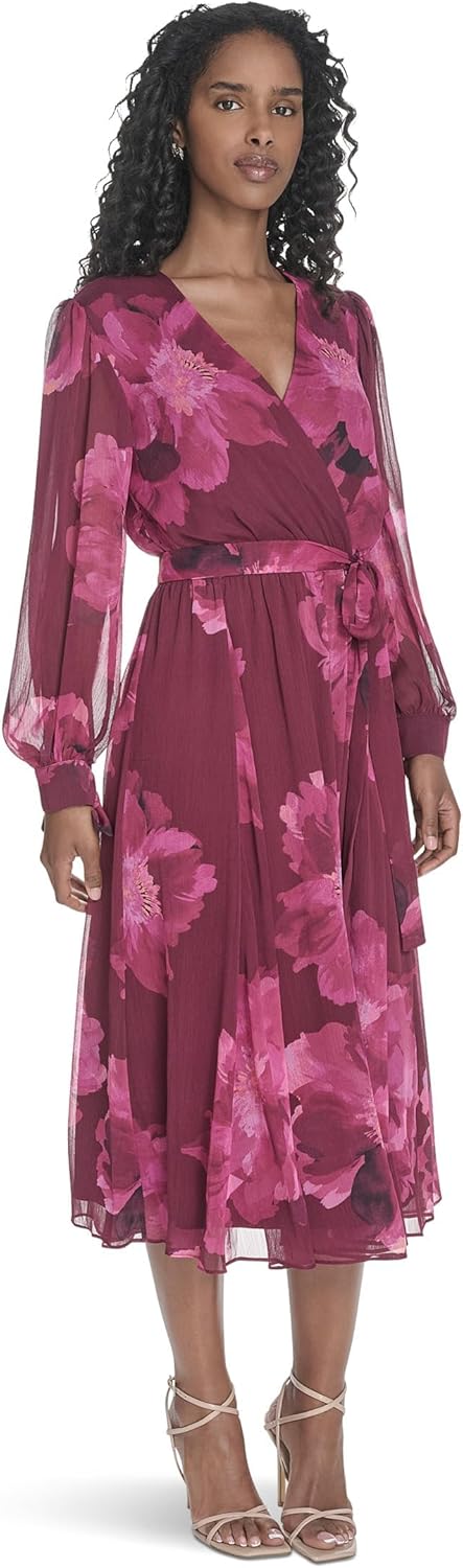 

Женская миди-блузка Calvin Klein с длинным рукавом и V-образным вырезом, имитацией запаха, Rosewood Multi