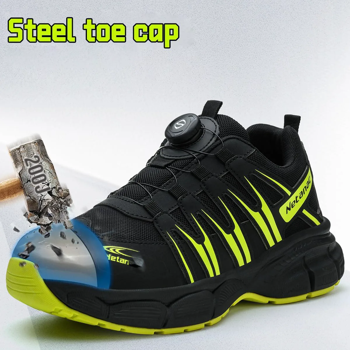 Ботинки с стальным носком для мужчин и женщин, дышащая защитная рабочая обувь с прочной мягкой подошвой, удобные кроссовки, устойчивые к проколам, для промышленного использования Netanac, зеленый — фото 4