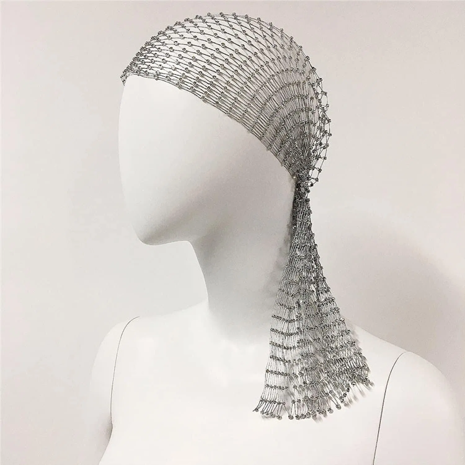 Женская эластичная повязка на голову с сеткой и стразами от TINAYAUE Tinayaue, Silver — фото 2
