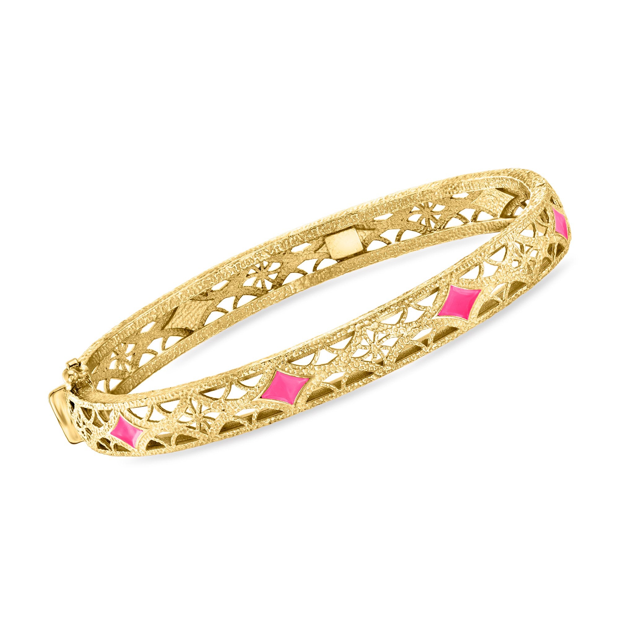 

Браслет Ross-Simons из 18-каратного золота с филигранной отделкой и розовой эмалью Ross-Simons, 8 In