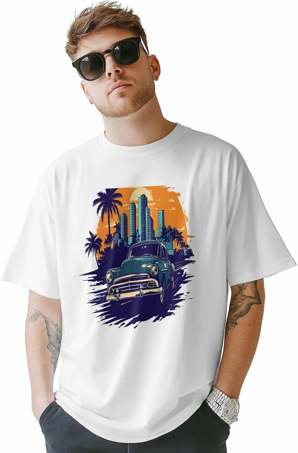 

Мужская футболка с коротким рукавом Cat City, мягкий хлопок, винтажный принт ZOE STORE