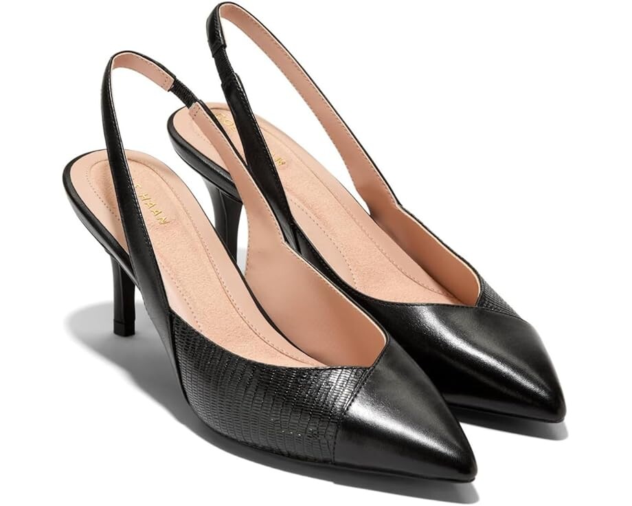 

Туфли Cole Haan The Go-To Slingback Pump 65MM, цвет Black Leather/Black Lizard Print Leather