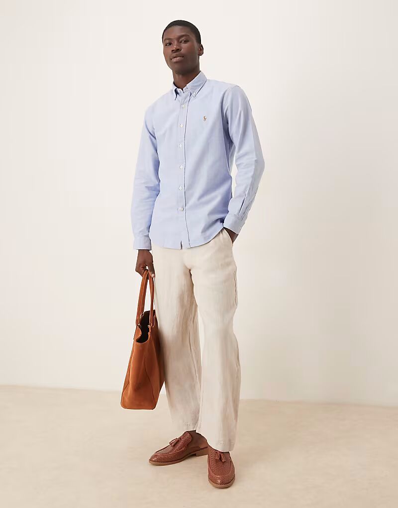 Рубашка Polo Ralph Lauren Custom Fit Oxford светло-синего цвета — фото 2