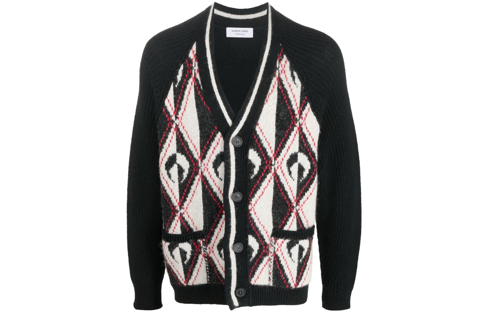 

Marine Serre Свитер FW22 V Neck Fitted Long Sleeved Knitwear Men's Black