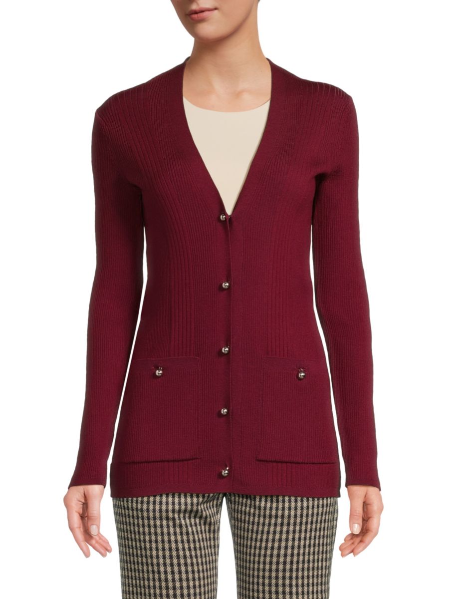 

Кардиган из мериносовой шерсти с пуговицами и бусинами Sonia Rykiel, бордовый