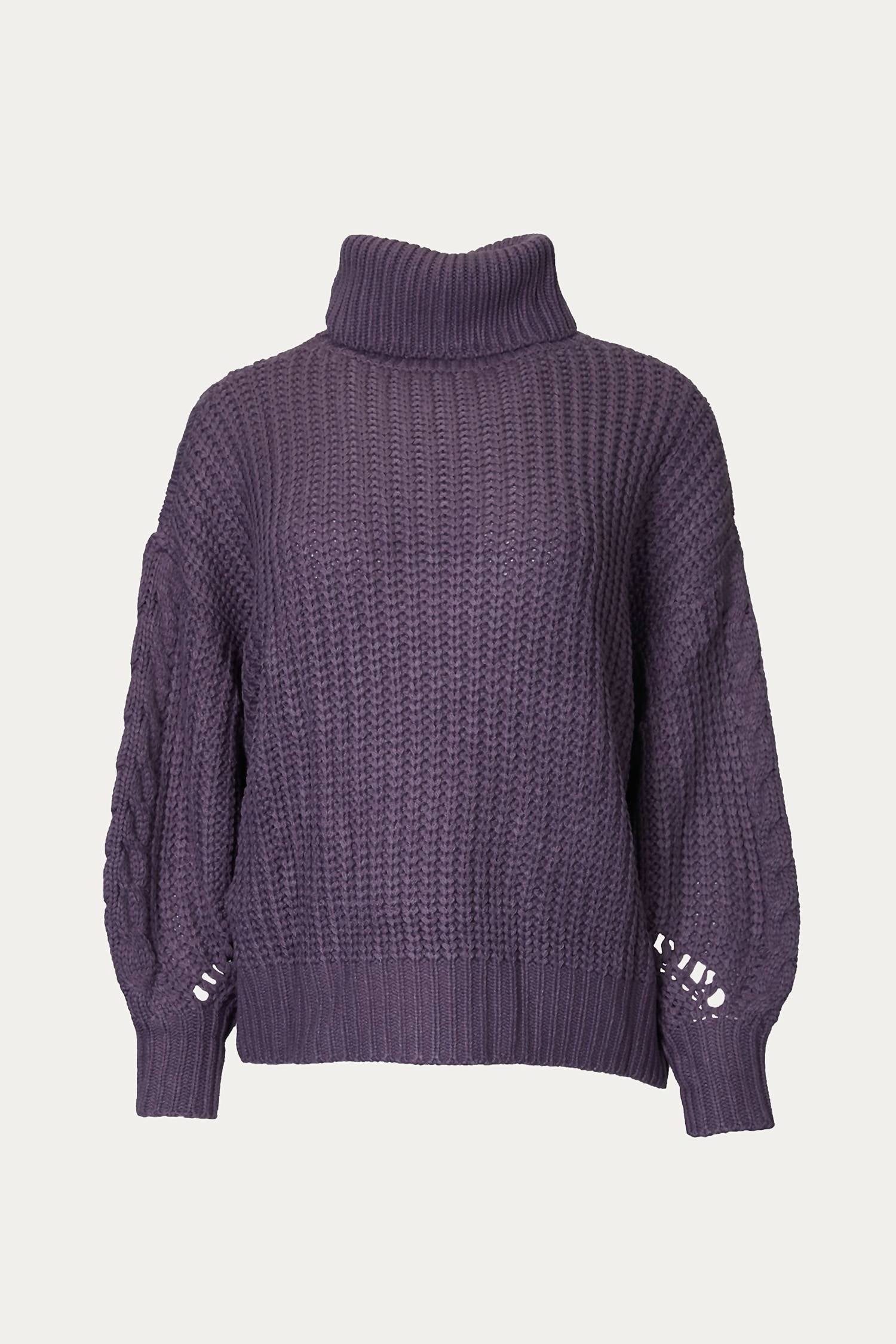 

Водолазка с косичной вязкой темно-фиолетового серого цвета SweaterLand