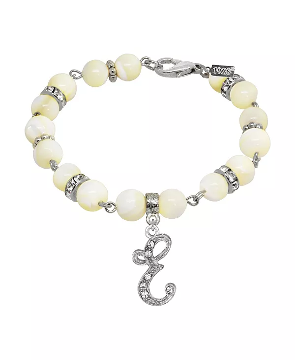 

Браслет с застежкой-инициалом из искусственного перламутра серебристого оттенка 2028, white-e