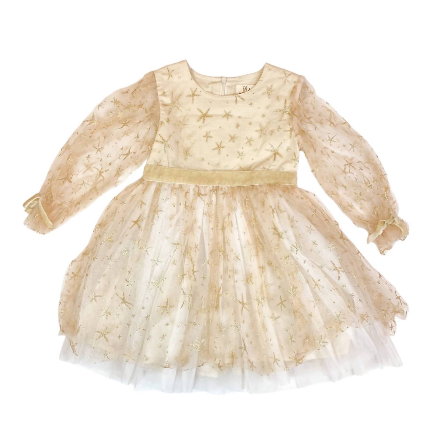 

Doe a dear Детское платье из сетки с блестками и звездами, золотого цвета