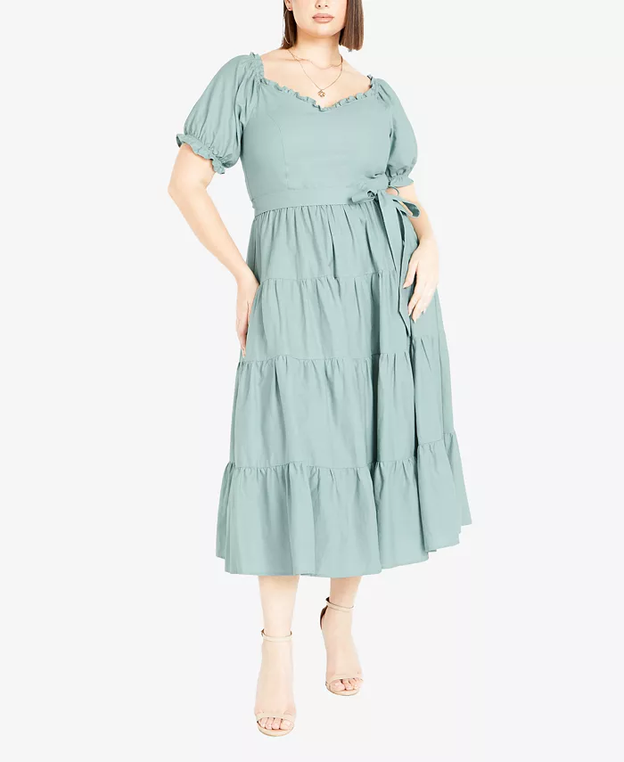 

Платье миди с пышными рукавами Plus Size CITY CHIC, синий