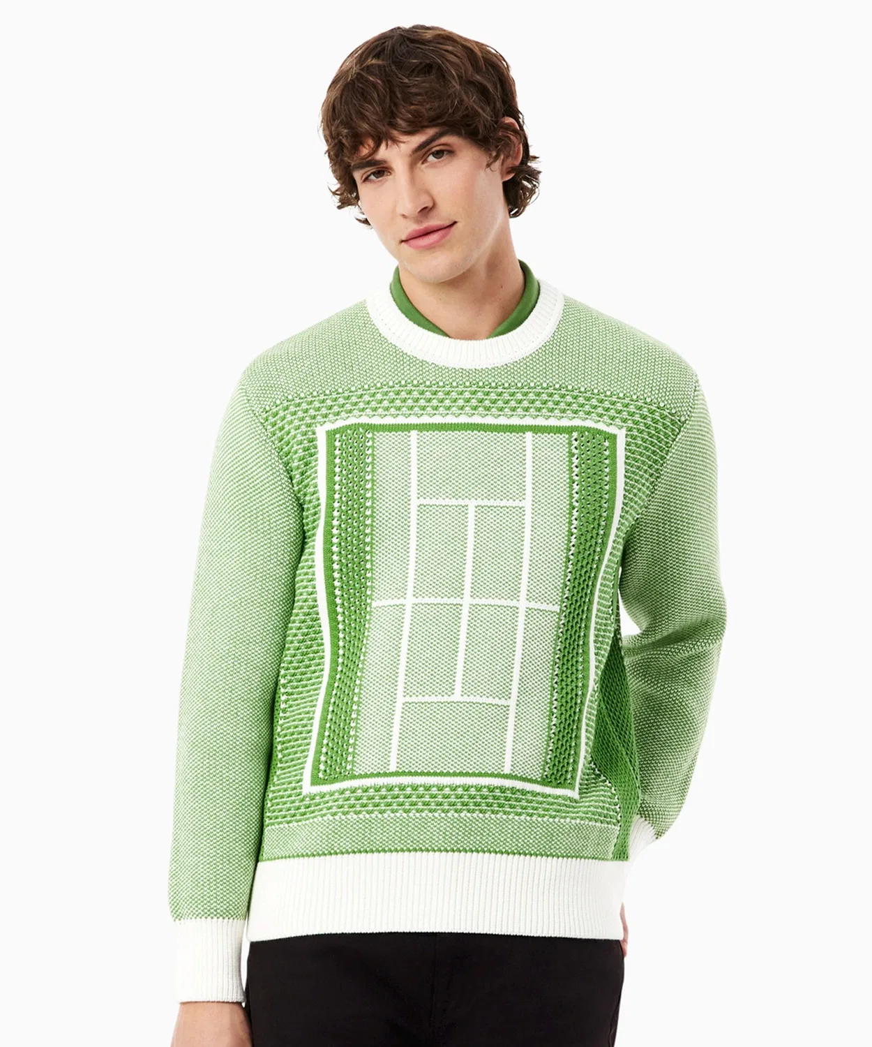Свитер Lacoste Теннисный корт, Жаккардовый узор, Зеленый