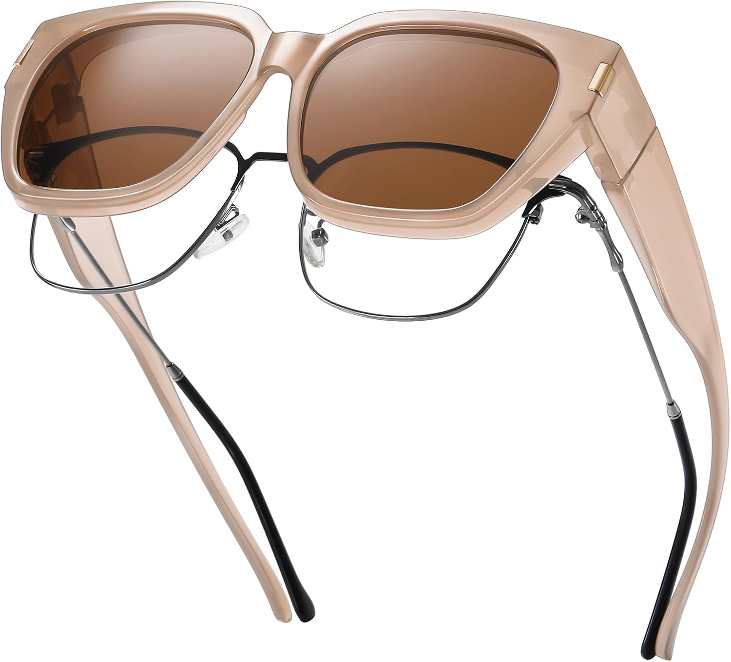 

Солнцезащитные очки HAOLOTA с поляризованными линзами, надеваемые поверх обычных очков, для женщин и мужчин. Модные квадратные очки с обтекаемой формой и защитой от УФ-излучения, L Size 06 Cream Brown/Brown