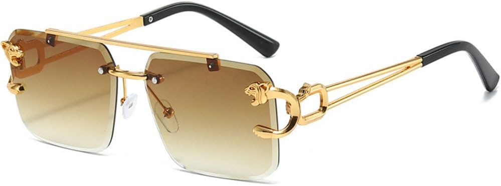 

Модные металлические солнцезащитные очки без оправы с леопардовым принтом для женщин и мужчин, роскошные солнцезащитные очки с двойным оправом и защитой от УФ-излучения UV400 TYUVIVO, Gold Tea