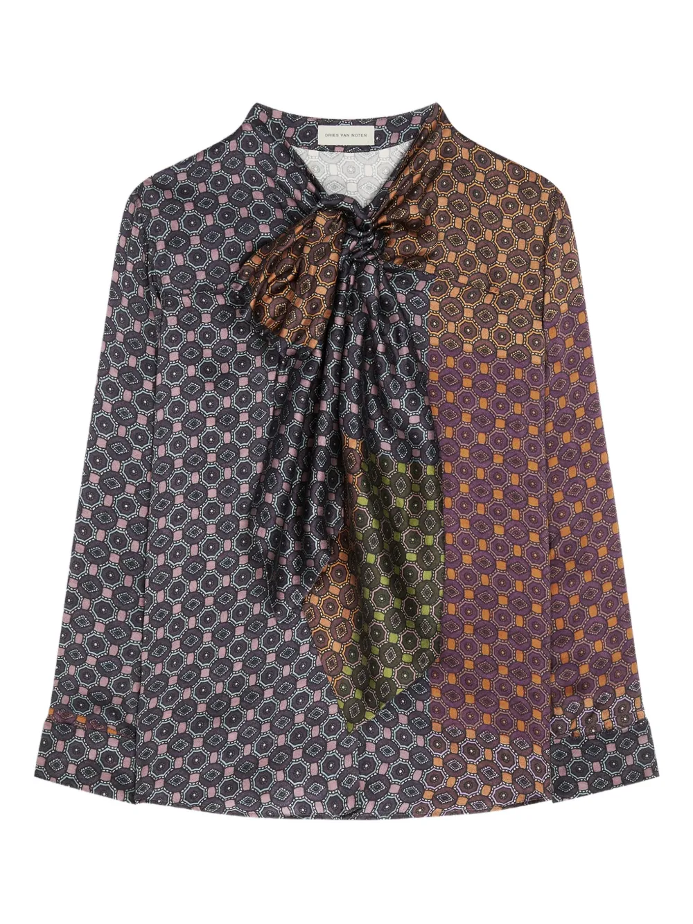 

Блузка с бантом и узором Dries Van Noten, синий