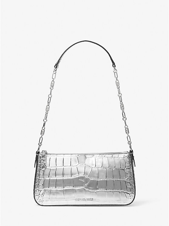 

Сумка-кошелек Empire Medium из металлизированной кожи с тиснением под крокодила Michael Kors, серебряный