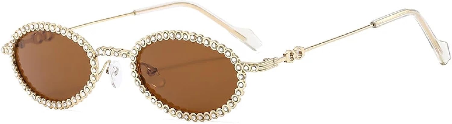 

Модные и стильные металлические овальные солнцезащитные очки для женщин и мужчин, для путешествий на открытом воздухе и вождения, с защитой от УФ-излучения UV400 TKKTLLT, Gold Brown