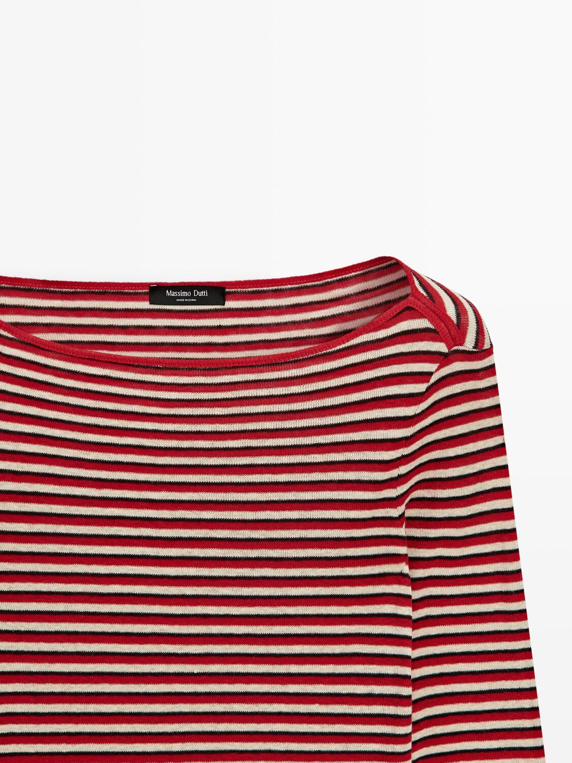 Футболка с длинным рукавом в полоску Massimo Dutti, red — фото 4