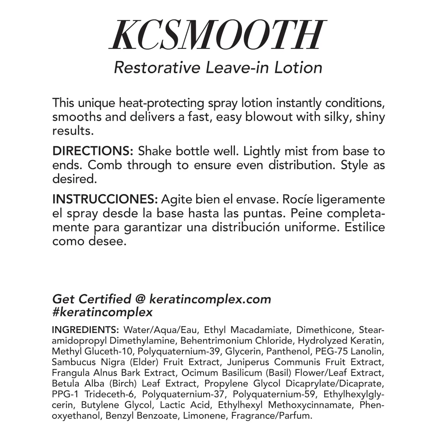 Keratin Complex - KCSMOOTH Восстанавливающий несмываемый лосьон для укладки феном - 140 мл 148 мл (1 шт.) — фото 2