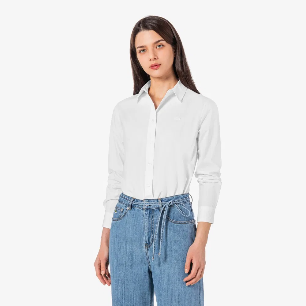 Рубашка Lacoste Белая Поплиновая Однотонная — фото 4