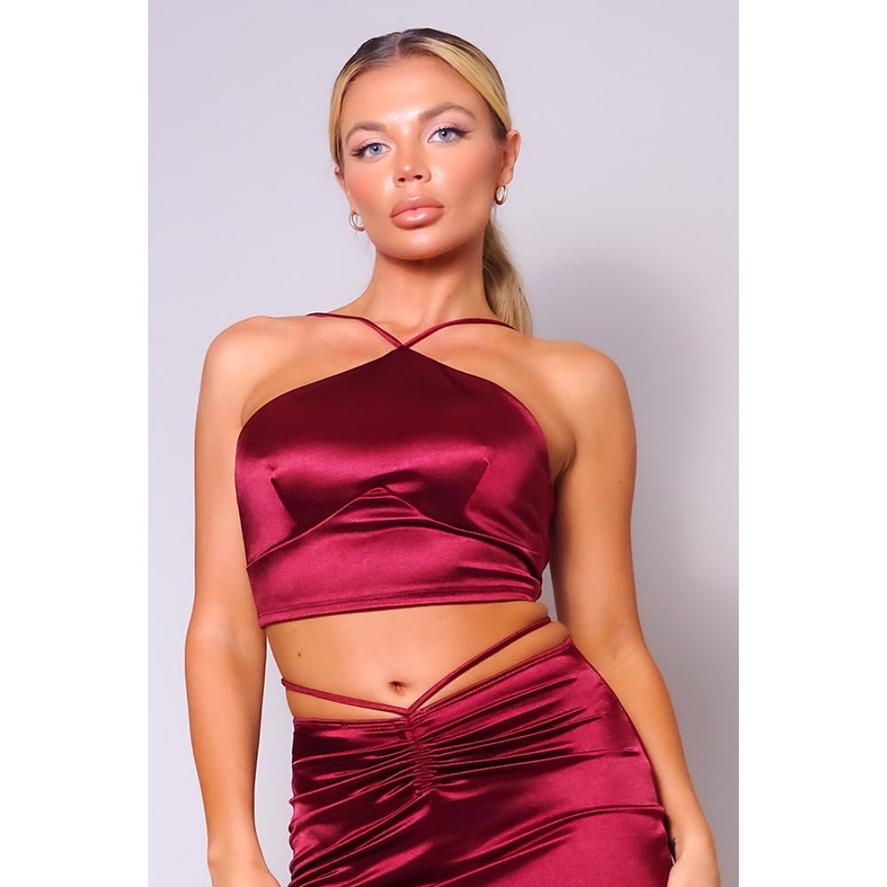 

Сексуальный укороченный топ с бретелью через шею FASHNZFAB, цвет burgundy