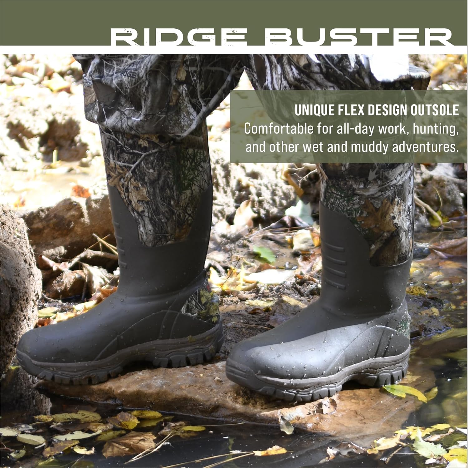 Мужские водонепроницаемые утепленные охотничьи резиновые сапоги FROGG TOGGS Ridge Buster с неопреном и Thinsulate, коричневый — фото 2