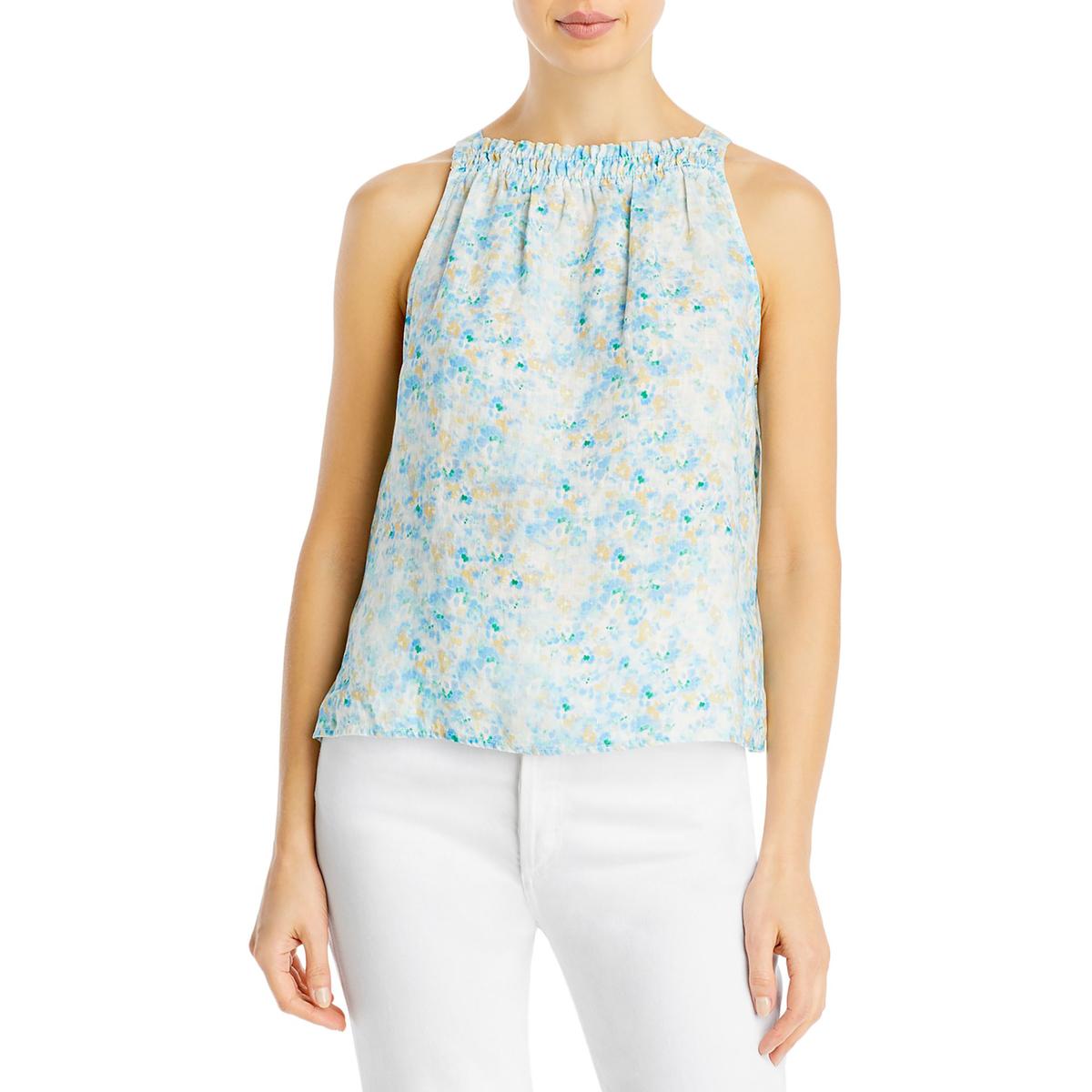 

Женский льняной топ со сборками и бретелькой через шею Bella Dahl, цвет blue floral print