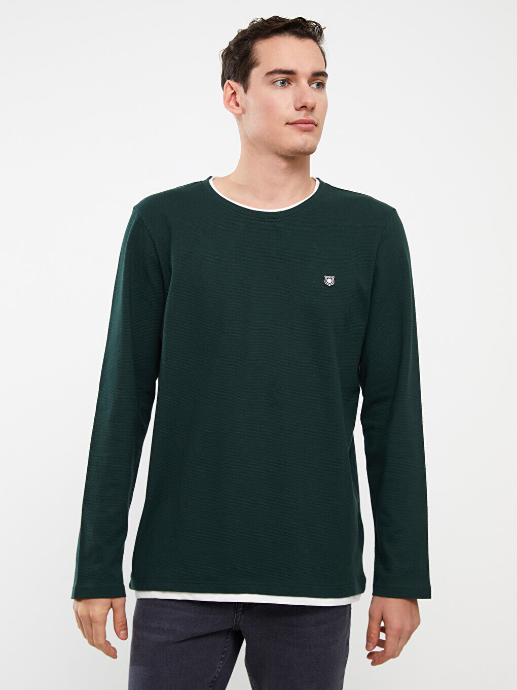 

Мужская футболка с круглым вырезом и длинными рукавами LCW Casual, темно-зеленый