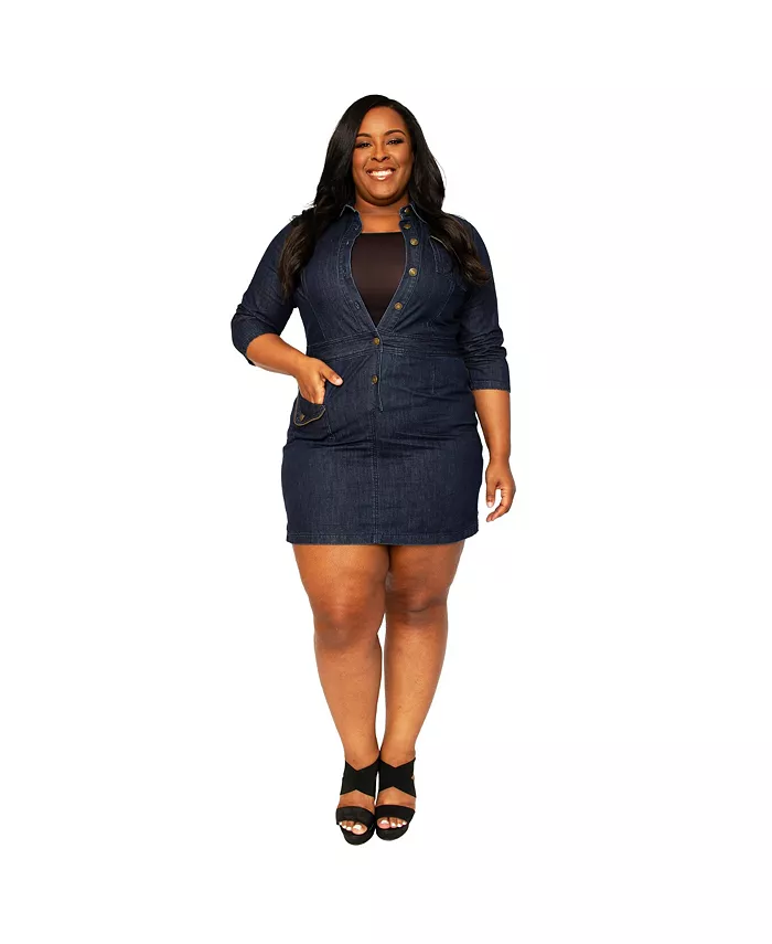 

Мини-платье больших размеров из денима с боковой молнией Poetic Justice, синий