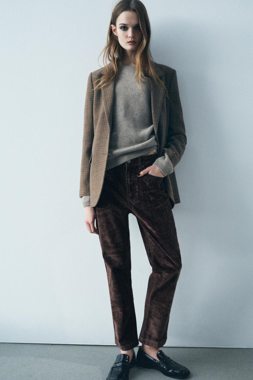 

Укороченные джинсы bootcut с высокой талией ZARA, коричневый