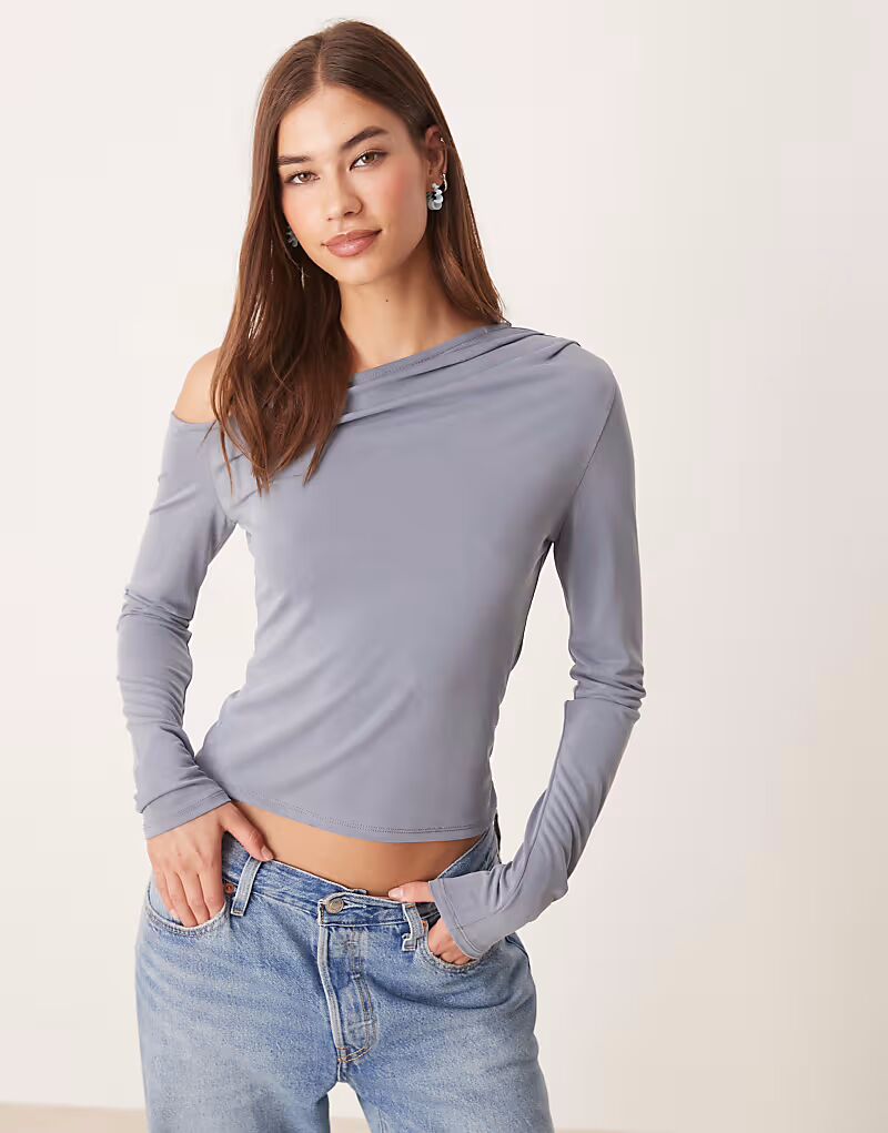 

Футболка из модала с открытыми плечами и длинными рукавами синего цвета Asos Design, Синий, Футболка из модала с открытыми плечами и длинными рукавами синего цвета Asos Design