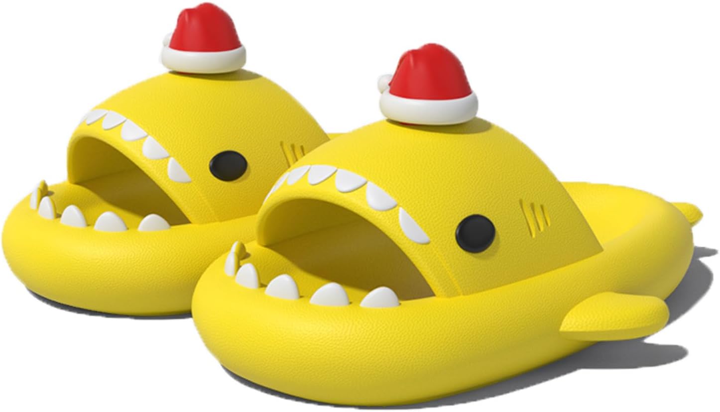 

Тапочки Zureto Halloween Christmas Shark Slides, новые 2023 года, унисекс, облачные шлепанцы с акулой, желтый