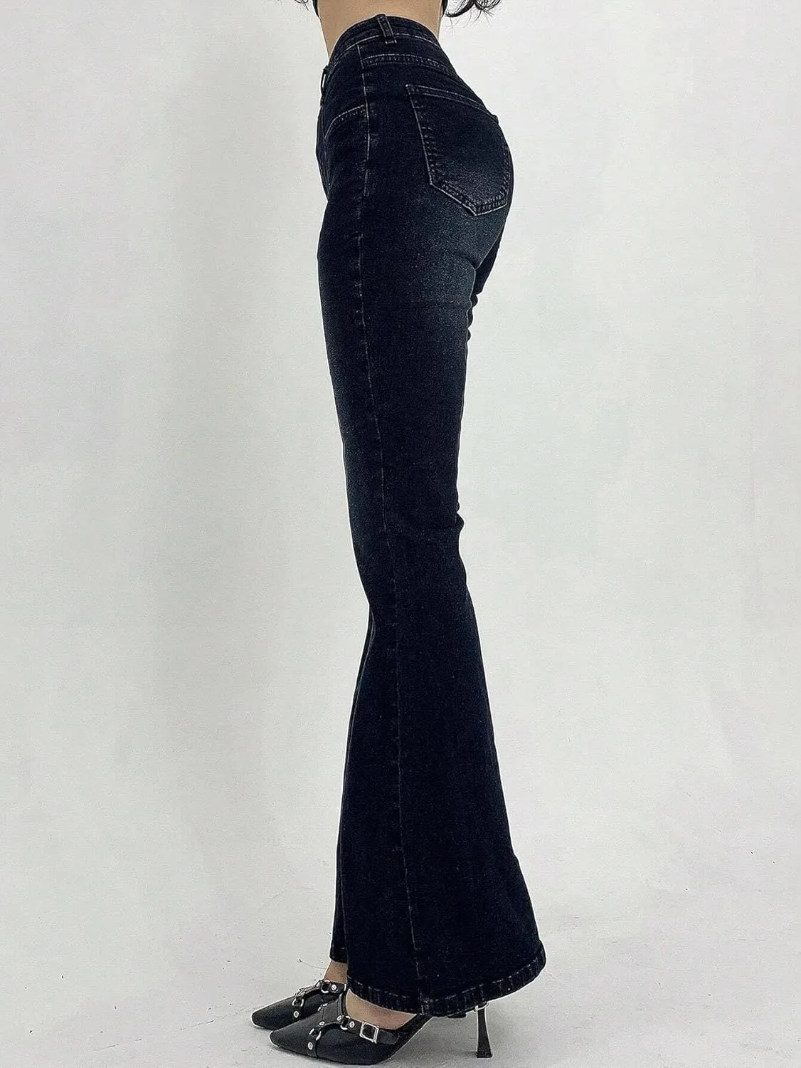 Женские расклешенные джинсы с карманами Casual Denim Pants Generic, синий — фото 2