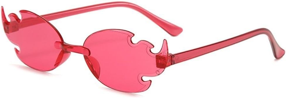 

Красочные солнцезащитные очки в форме пламени, забавные солнцезащитные очки без оправы в форме пламени, очки для вечеринок и косплея для женщин и мужчин HYYZZC, Hot Pink