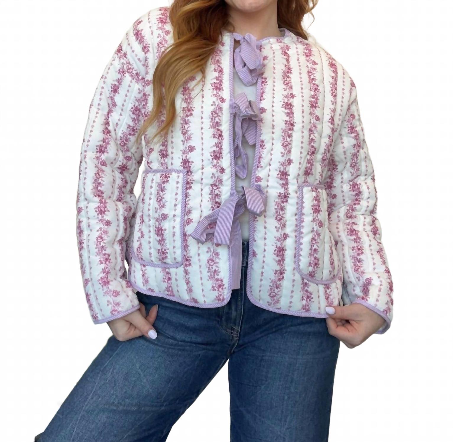 

Стеганая куртка с цветочным принтом и бантом розового цвета Peach Love, розовый