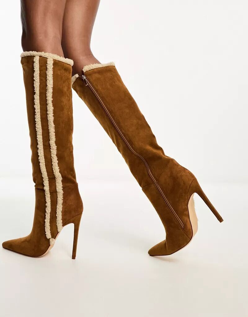 Темно-бордовые ботильоны Simmi London Anders с отделкой из овчины SIMMI Shoes — фото 4