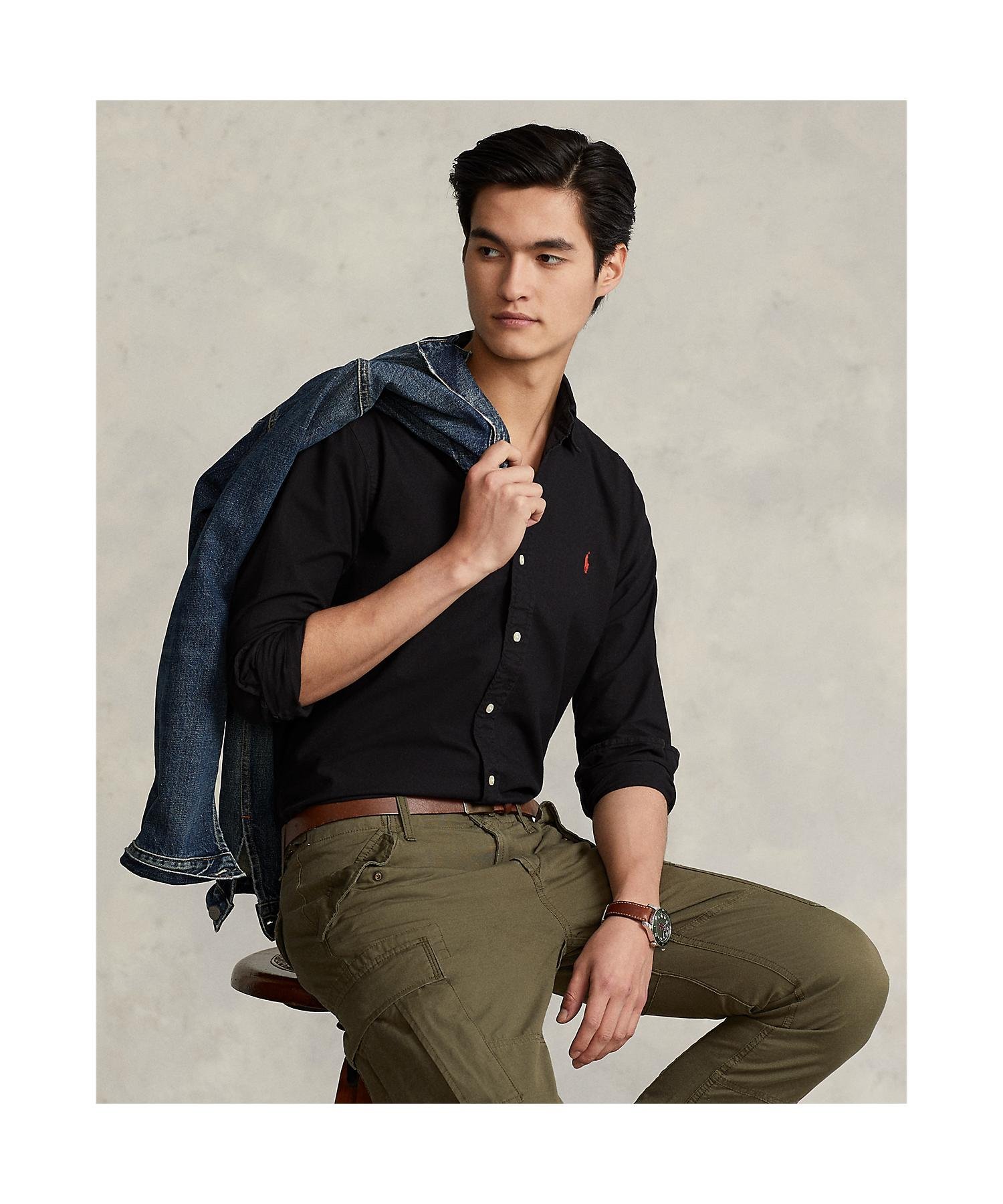 Классическая рубашка Оксфорд из ткани, окрашенной в готовом виде. Polo Ralph Lauren, 001 Black