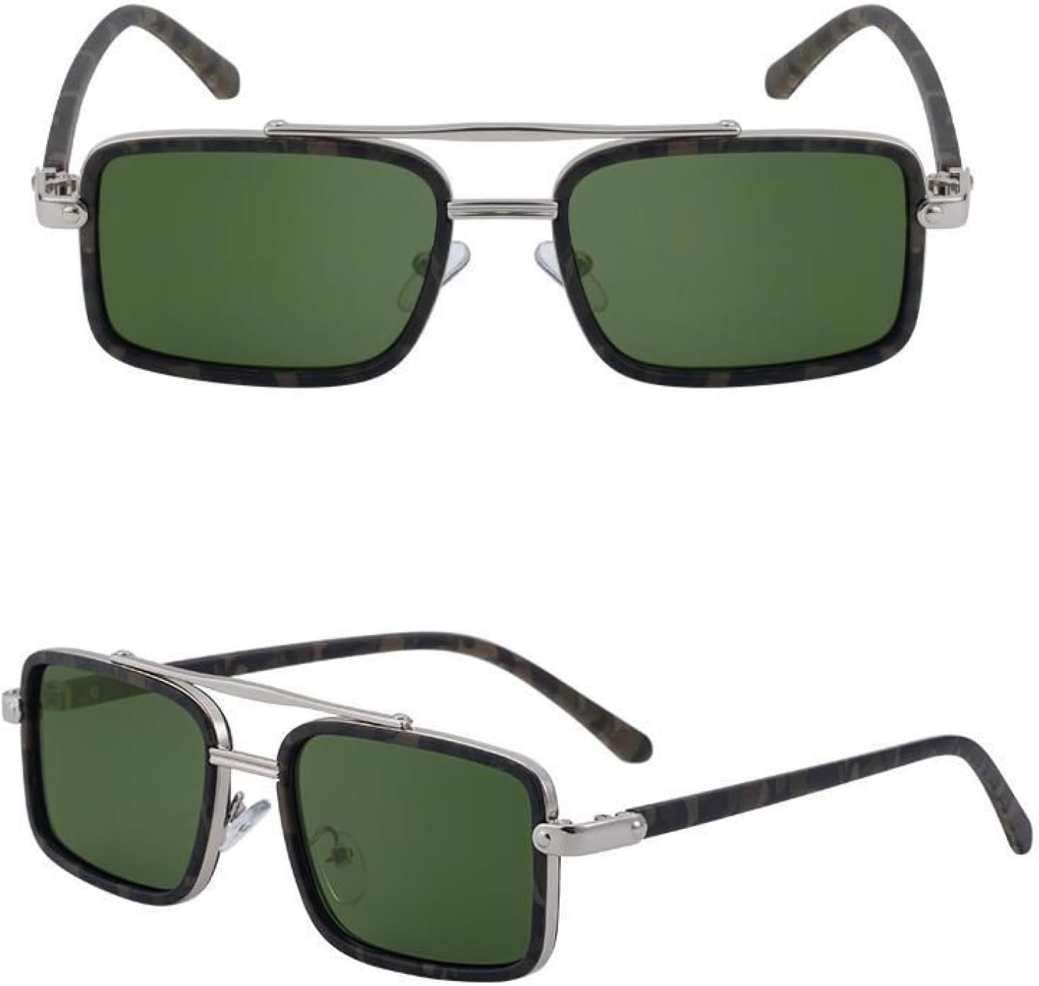 

Небольшие прямоугольные солнцезащитные очки в стиле стимпанк для мужчин, роскошные винтажные металлические, с двойным лучом, защита от УФ-излучения UV400 TVTBBVV, C8greensilverg15