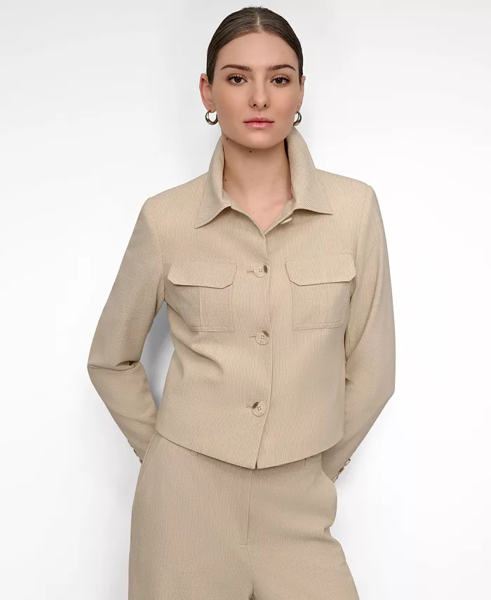 

Женская укороченная куртка из пике с застежкой на пуговицы DKNY, коричневый/бежевый