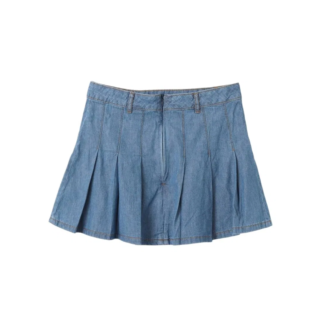 Джинсовая мини-юбка Denim Pleated Skirt Adidas Originals индиго — фото 3