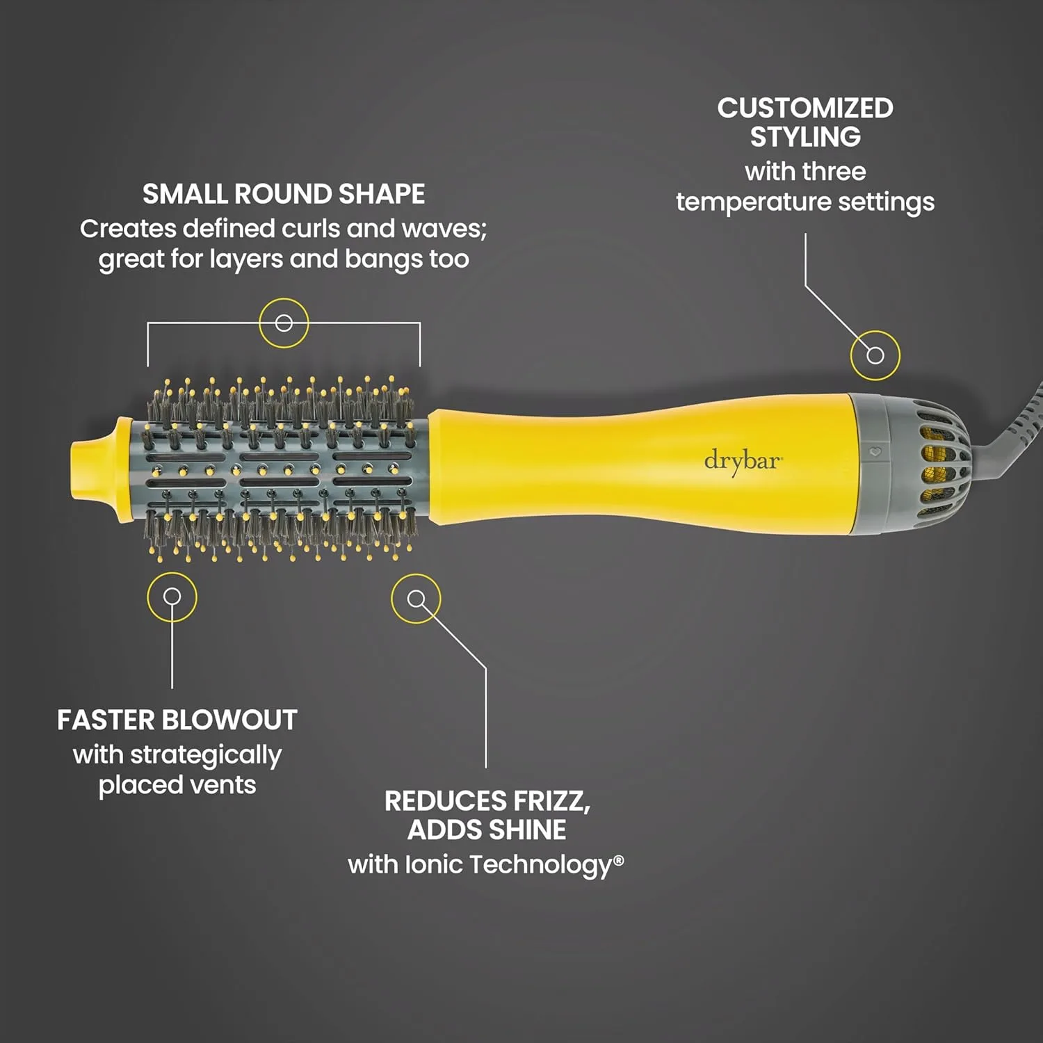 Набор насадок для фена Drybar | Быстрая укладка с большим объемом и меньшим количеством пушистости | Выберите размер насадки, подходящий для длины ваших волос и желаемой прически, Yellow — фото 4