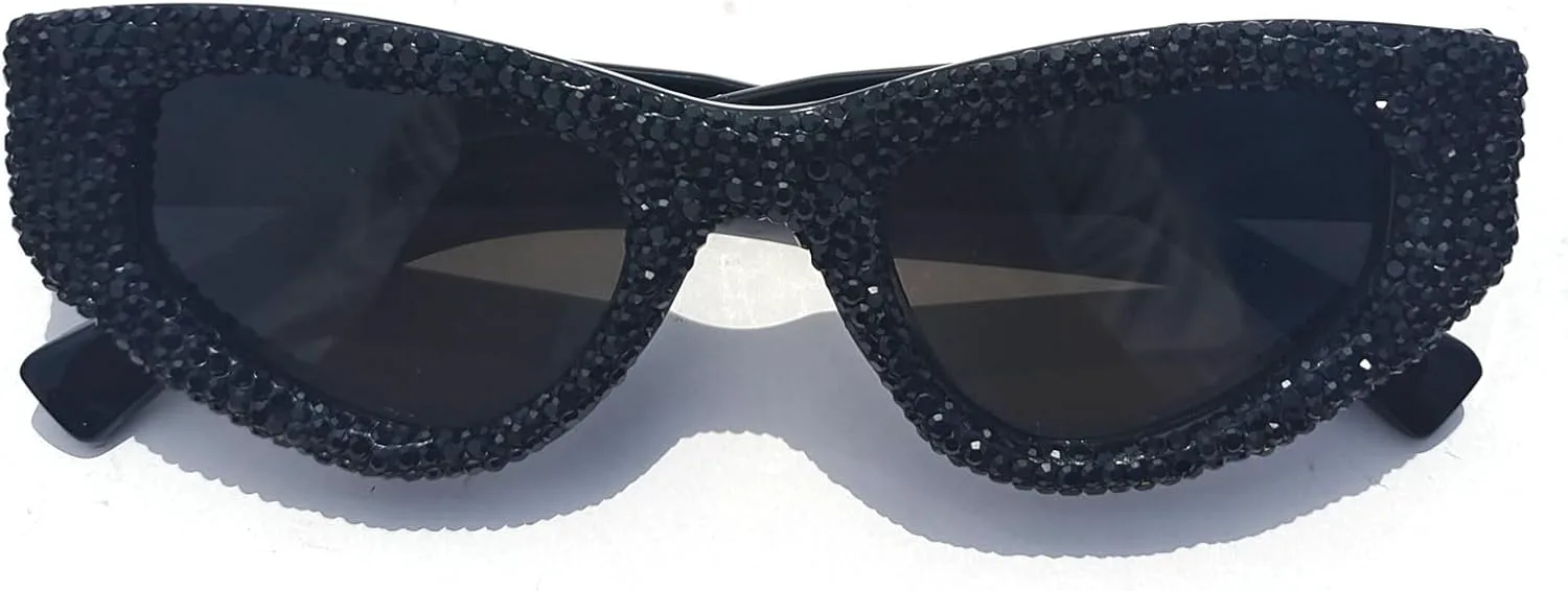 

Солнцезащитные очки «кошачий глаз» Helena с розовыми стразами, модные женские солнцезащитные очки с бриллиантовым блеском для вечеринки, хрустальные очки, Black